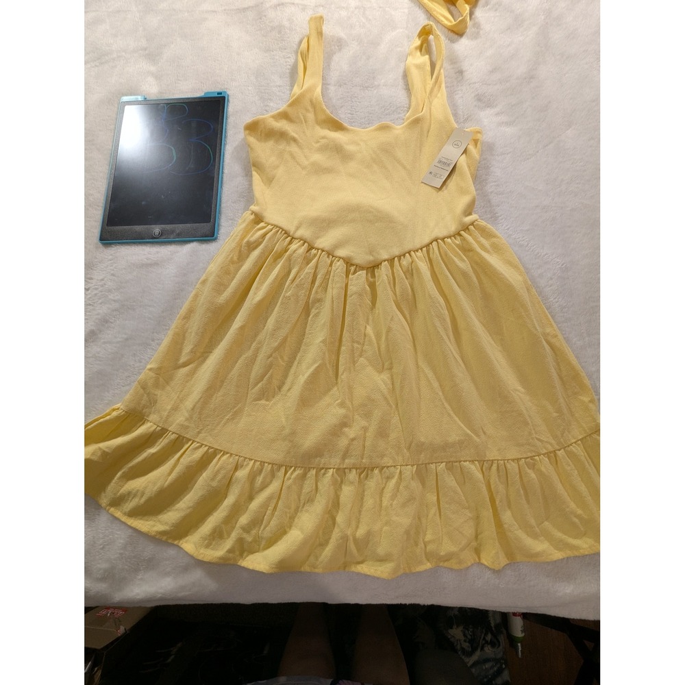 No Boundaries Mixed Media Dress Womens L 12-14 Yellow NWT Ribbed Smocked Summer